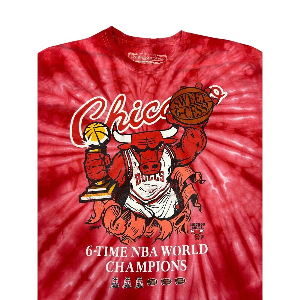 Mitchell & Ness Chicago Bulls T Shirt Mens Large Red NBA Sportswear Tie Dye